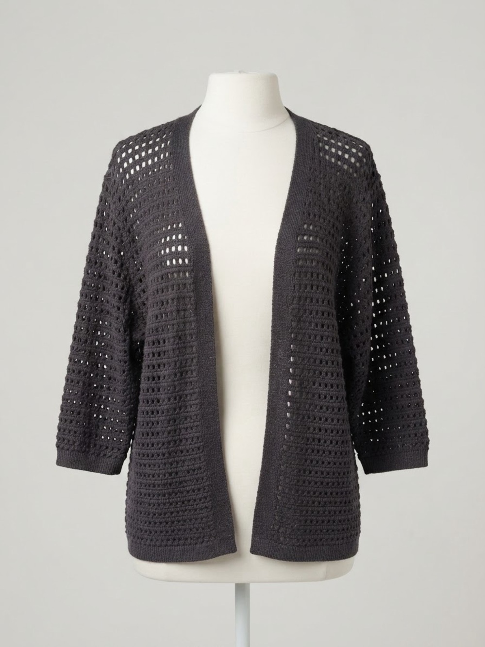 Roffe Accessories Black Open Knit Crochet Cardigan Sweater OS